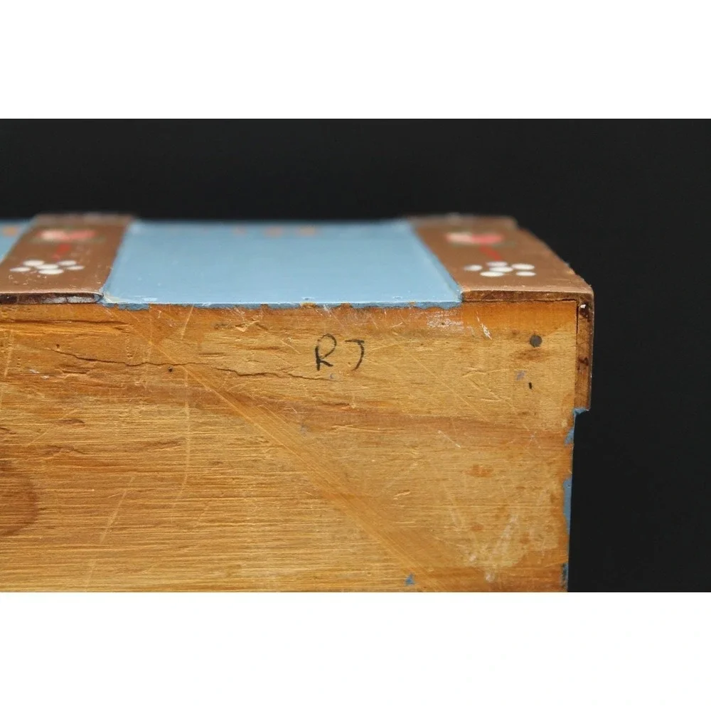 Hand Painted Wooden Treasure Chest Folk Art Storage Box Blue Heart Floral